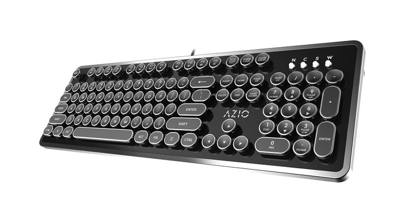 AZIO Retro Typewriter-Inspired Mechanical Keyboard Vintage Design w/Modern Features, Tactile & Clicky Blue Switch, N-Key Rollover, USB, 6ft Braided Cable, US/QWERTY Layout-Windows 10 & Newer - Image 1